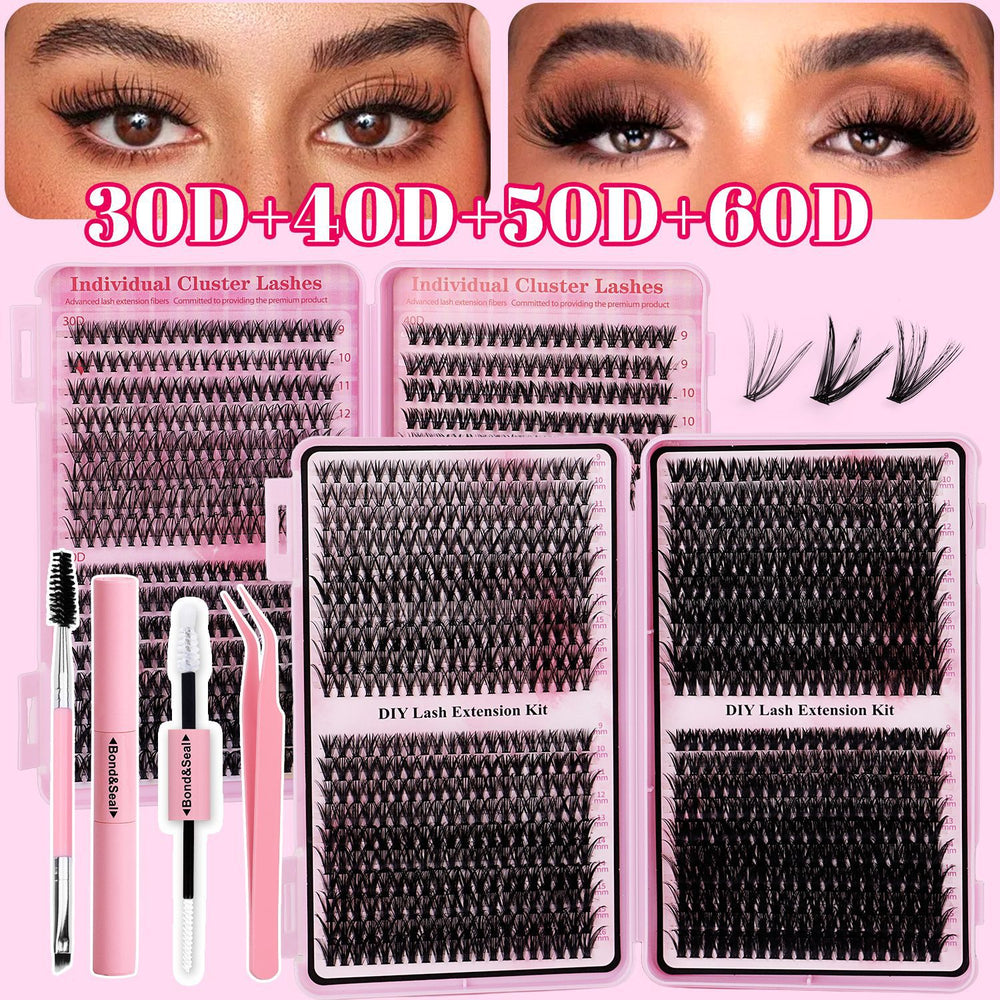 popular european and american false eyelashes diy segmented eyelashes single cluster glue style chemical fiber thick cluster eyelashes set