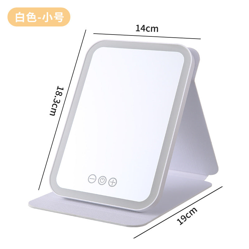 Led makeup mirror with light - portable, foldable, storage, home, dorm, desktop, household, travel, glass beauty mirror