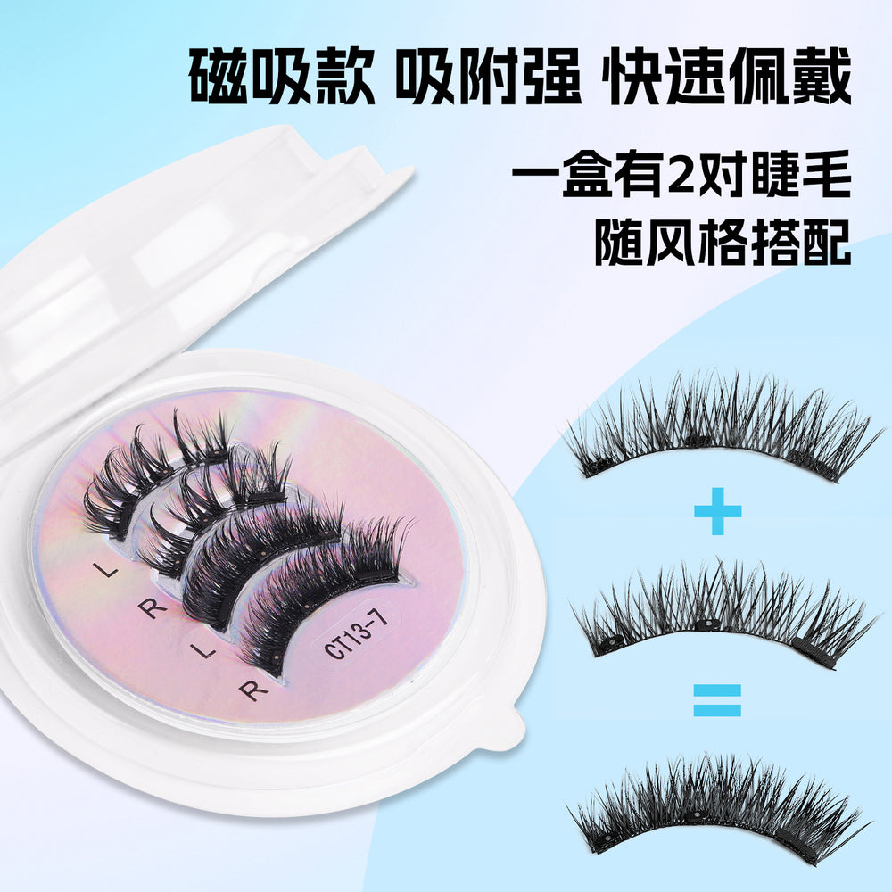 Factory wholesale magnetic false eyelashes, 2 pairs, european and american style magnetic eyelashes, fox eye lashes with applicator set, hangable