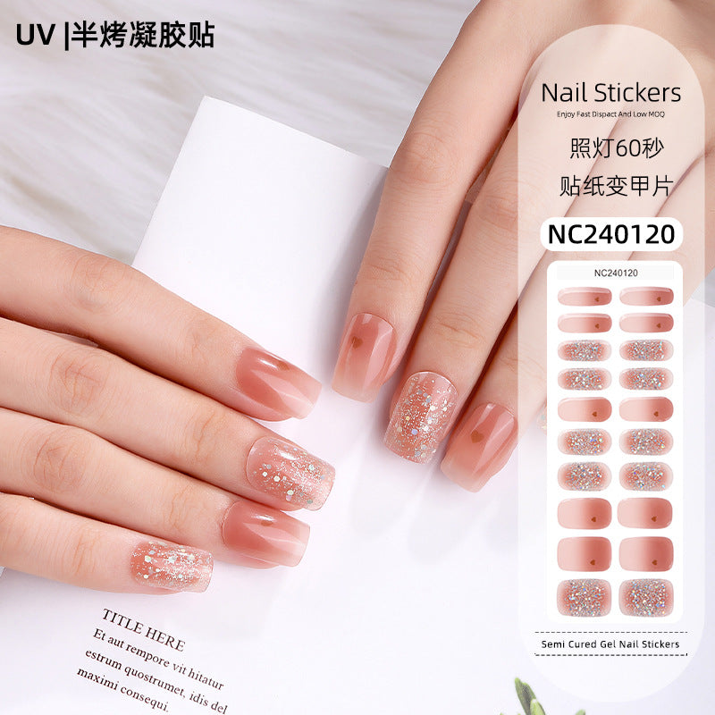 Zhengxiang custom gel nail stickers uv light therapy semi-cured nail art stickers second generation semi-cured nail stickers waterproof wholesale