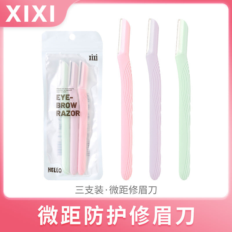 Xixi straight handle micro eyebrow razor - 3-piece set - beginner-friendly, safe, anti-scratch stainless steel eyebrow shaper