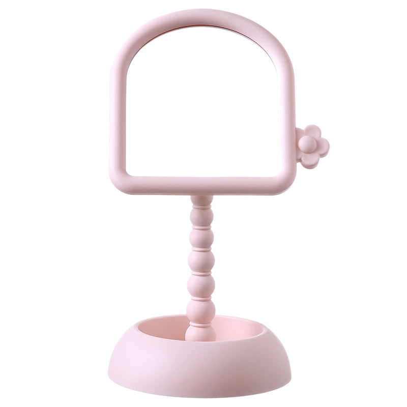 Plastic desktop pearl cosmetic mirror - rotatable square home mirror with storage for dorms and living spaces
