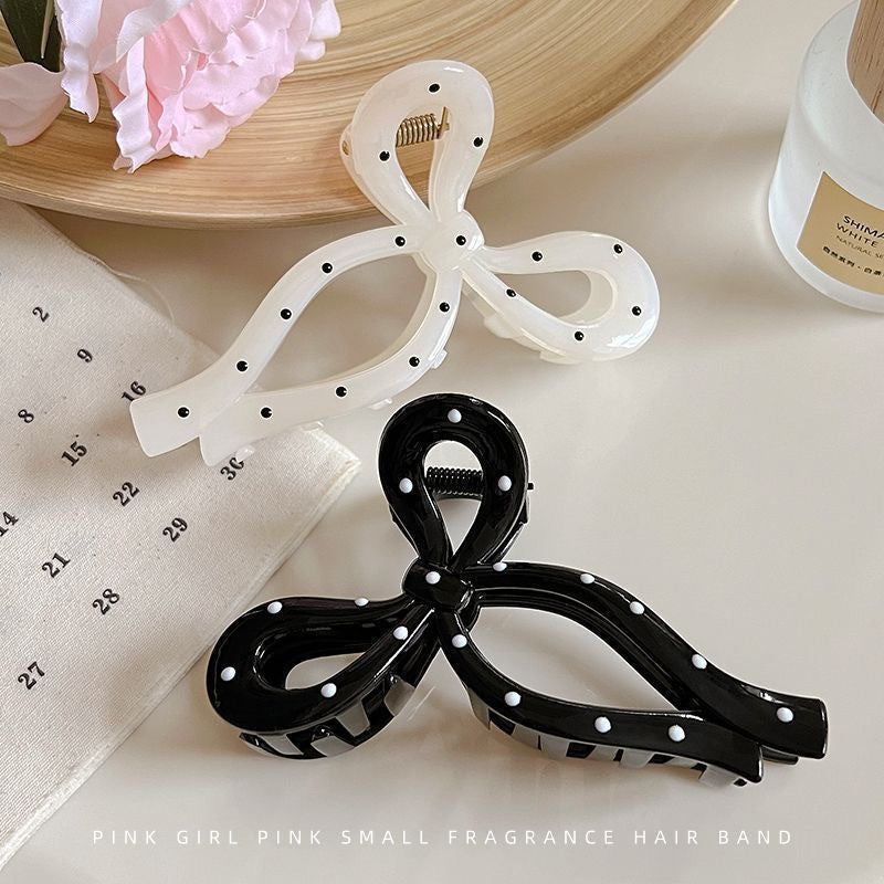New arrival black and white polka dot ribbon bows large gripper sweetfashion back head plate shark clip fashion gripper