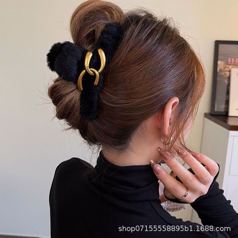 New arrivalstuffedelegantretro style large gripperclassystuffed hair clip for women's back of head large clip headwear