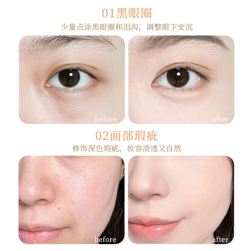Xixi snow traceless concealer covers facial spots, acne marks, dark circles, tear troughs, brightens and repairs without powder sticking