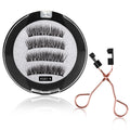 Magnetic false eyelashes 1 pair set with applicator - 3d volume, hard band, reusable, glue-free magnetic lashes