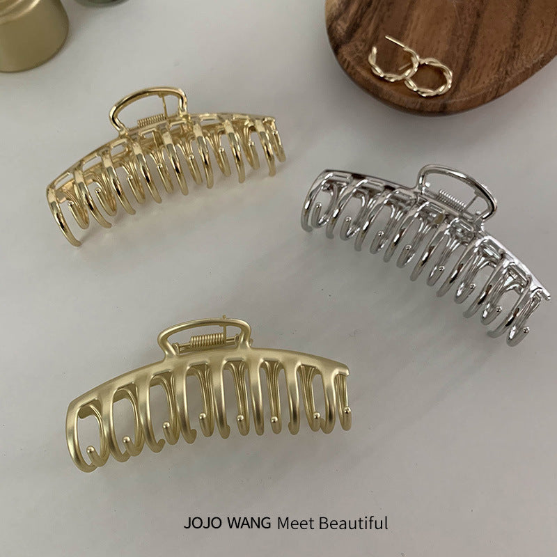 Large korean style metal claw clip - bright finish, dragon bone design, minimalist retro court style, girly french hair clip for back of head