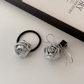 Casual leather rose flower hairpin k-style flower hair tie high ponytail hair rope side broken hair hairpin female headwear