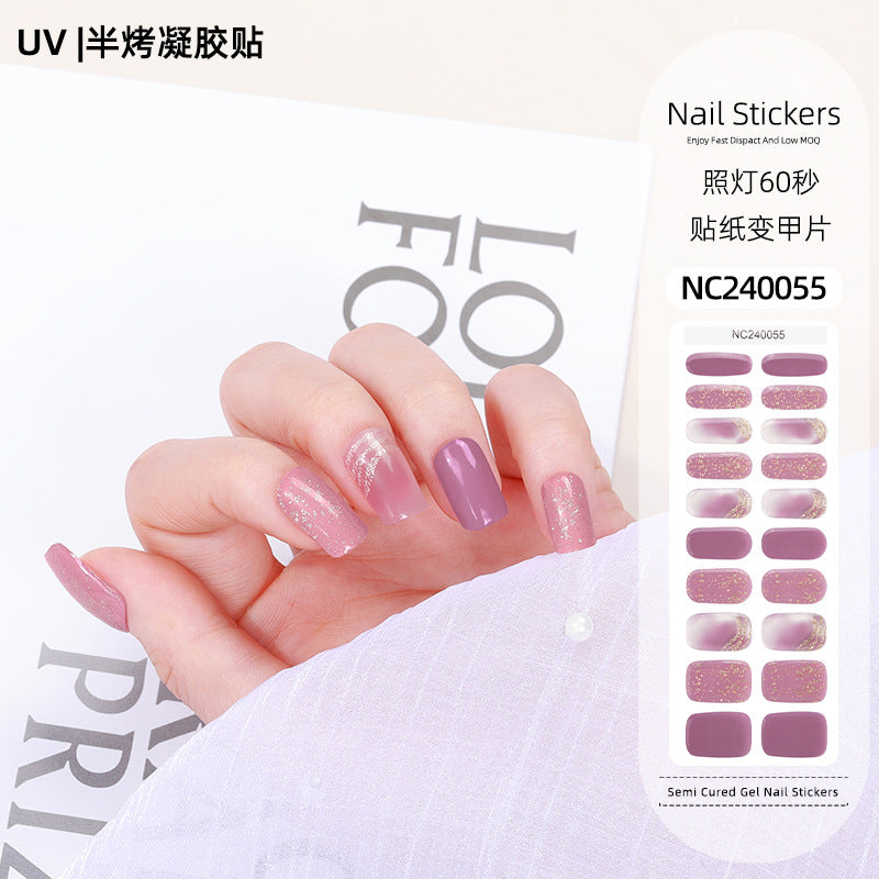 Zhengxiang customized second generation uv gel nail art stickers french onion powder baking lamp hardened semi-cured nail stickers wholesale