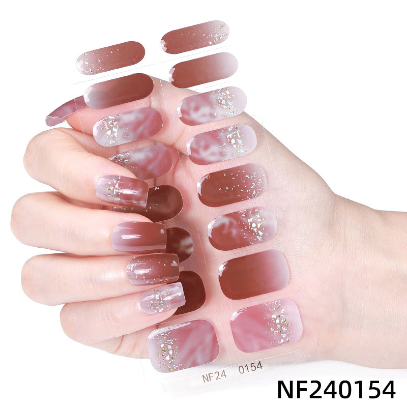 Zhengxiang customized gel manicure stickers ins ice transparent hot stamping cross-border uv lamp hardening semi-baked nail stickers amazon