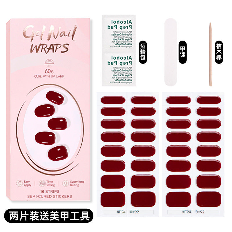 Zhengxiang custom gel nail stickers solid color 32 fingers two-piece set korean uv light semi-cured nail stickers waterproof