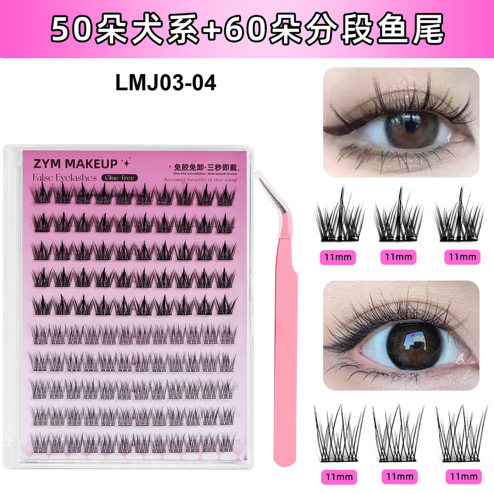 Customized* qingdao pingdu glue-free false eyelashes nature self-adhesive mixed large-capacity fox false eyelashes single cluster wholesale