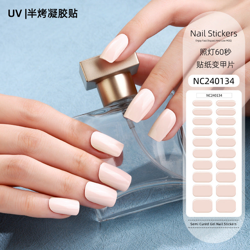 Zhengxiang custom gel nail stickers - solid color korean uv light therapy semi-cured nail stickers - waterproof cross-border wholesale