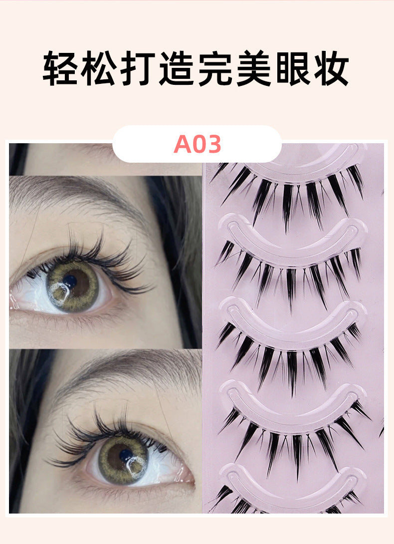 Popular fake eyelashes, thick and long fishtail + a-shaped hair, messy comic little devil, transparent stem lower eyelashes
