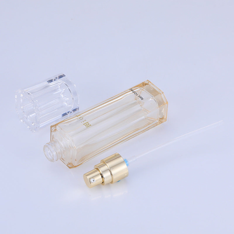Ready-to-ship skincare glass bottle packaging: 40ml thick-bottomed essential oil bottles, pump lotion and serum dispensing bottles, and 30ml cream jars