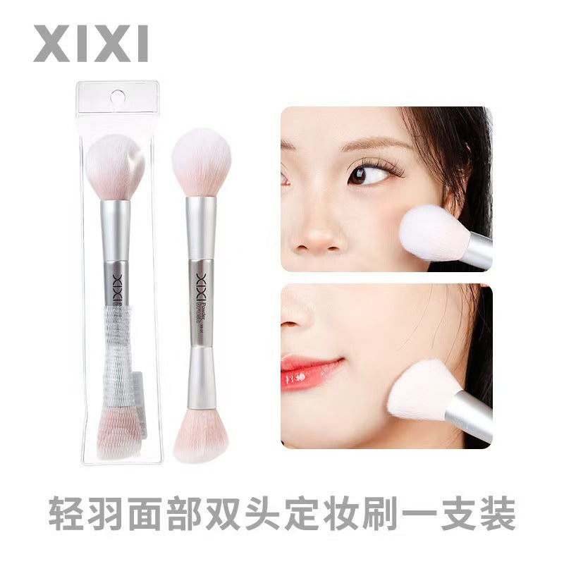 Xixi facial dual-ended makeup brush set - includes setting brush, powder brush, highlighter brush, contour brush, blush brush - mini portable makeup tools