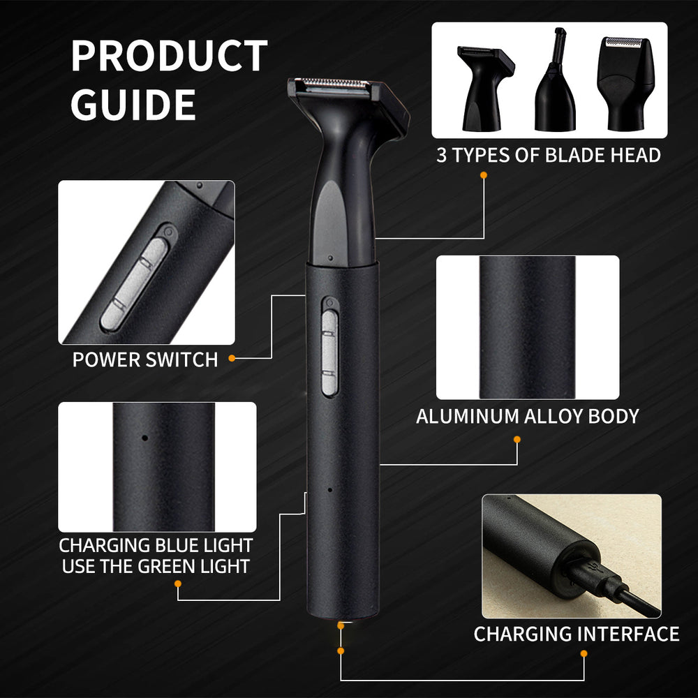 3-in-1 nose hair trimmer, electric shaver, eyebrow razor usb rechargeable men's grooming kit - detachable design