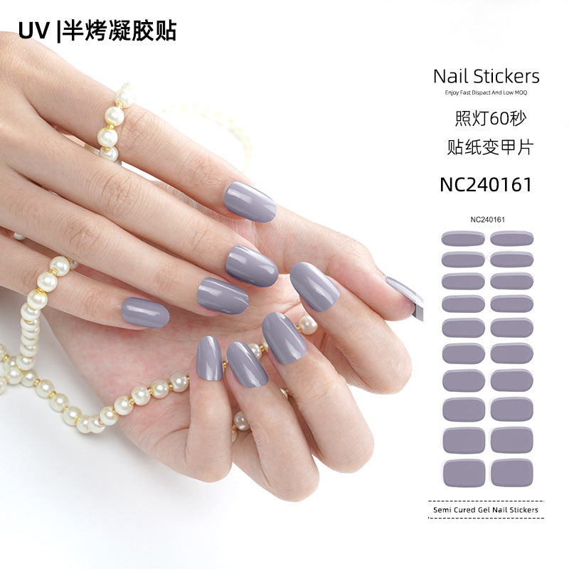 Zhengxiang factory customized korean solid color gel nail stickers uv light therapy semi-cured nail art stickers wholesale amazon