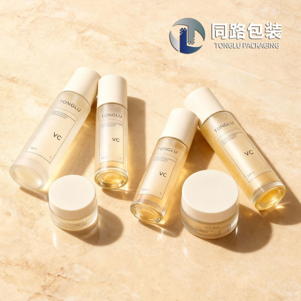 Customized high-end cosmetic glass bottles, straight-sided round bottles, 120ml lotion glass set bottles, cream and lotion dispensing bottles