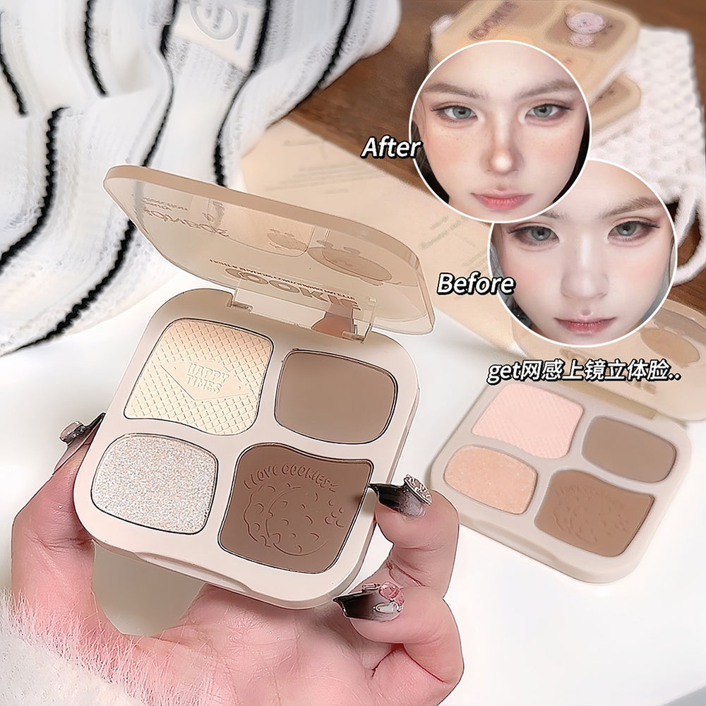 Jonbos embossed light and shadow quad contour palette - all-in-one sculpting, highlighting, and contouring set