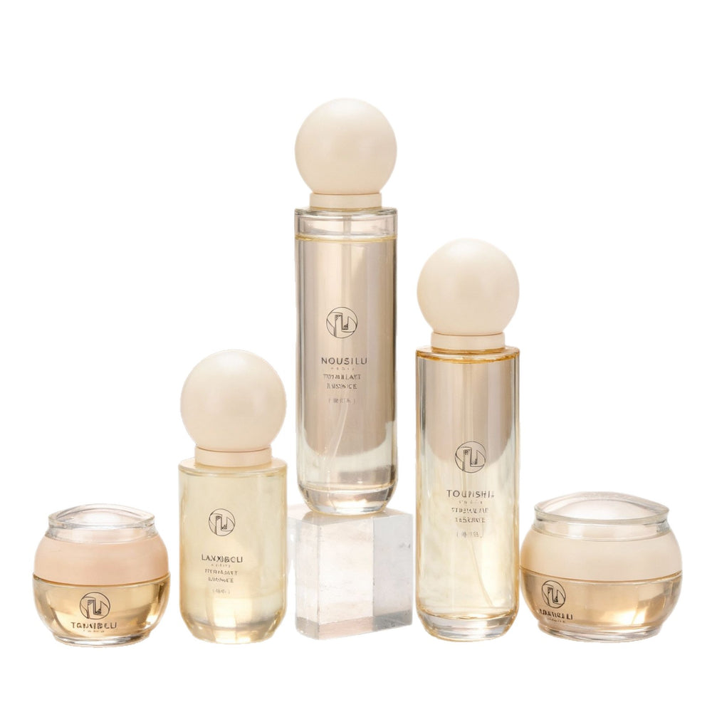 Factory customized round ball cap skincare set glass bottle 50g cream jar cosmetic packaging bottle - direct from the manufacturer