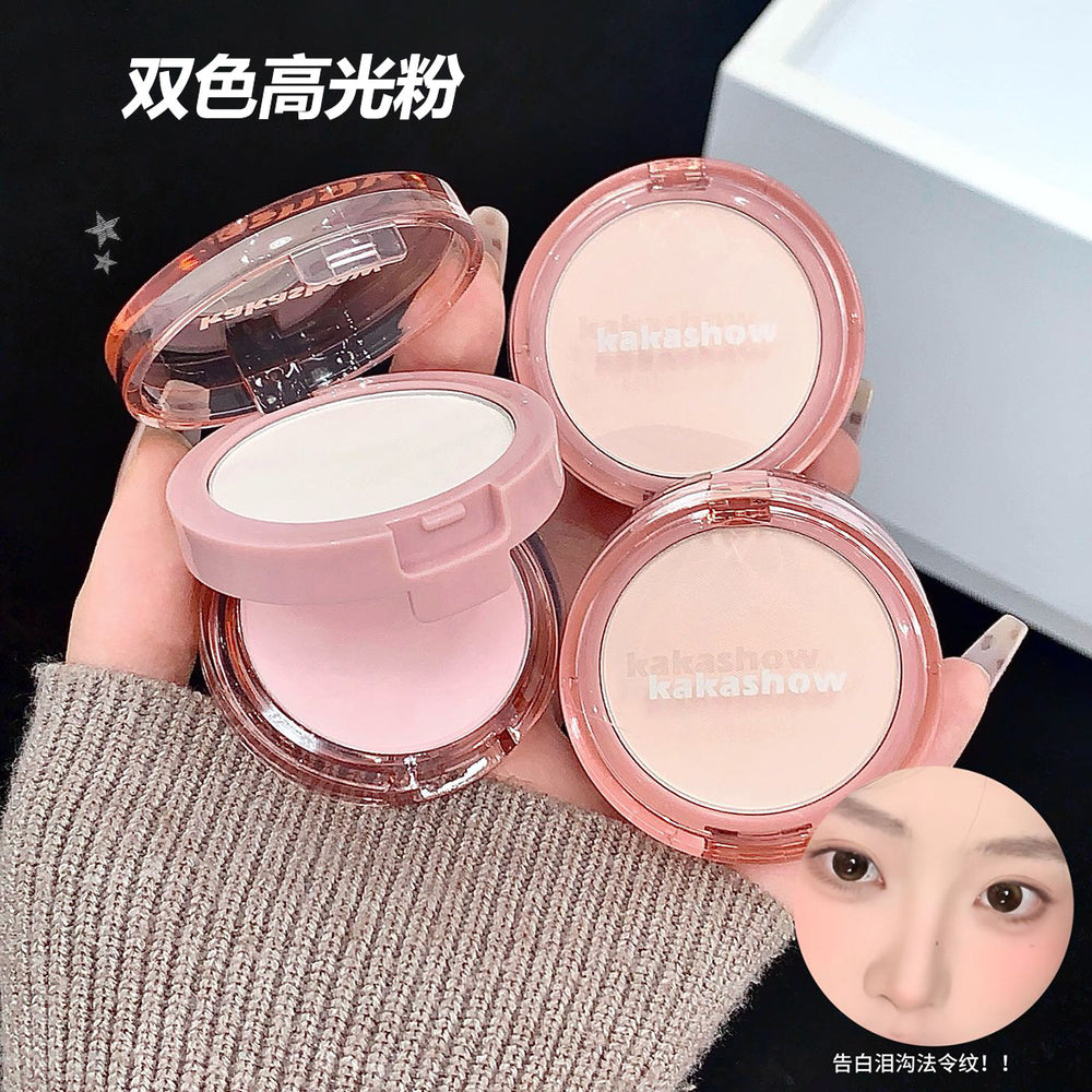 Kakashow double-layer matte highlighter powder - natural, sculpting, oil-control, setting, and brightening duo-chrome powder for women