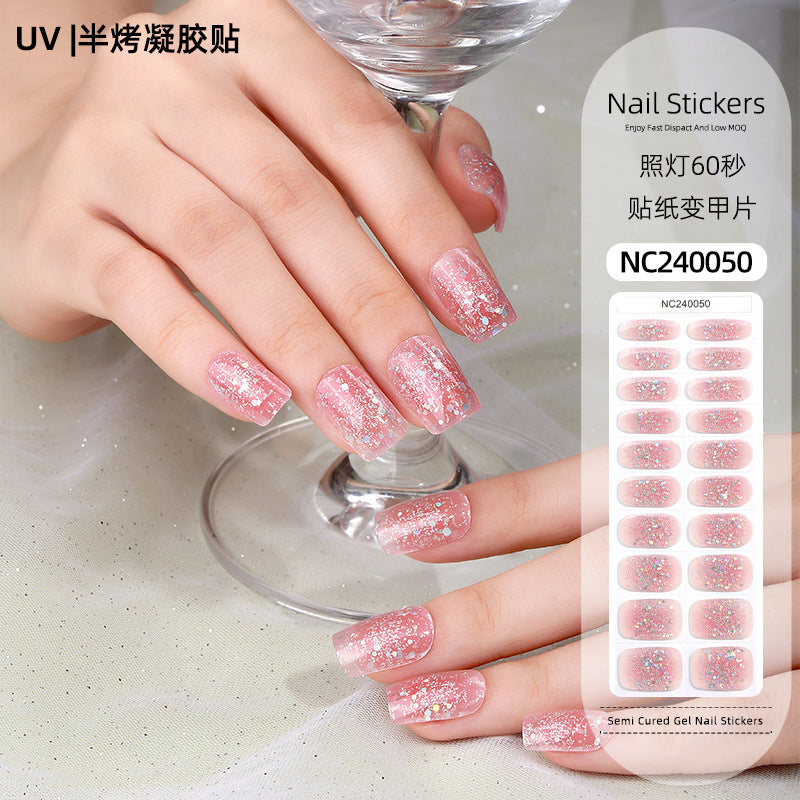 Zhengxiang customized second generation uv gel nail art stickers french onion powder baking lamp hardened semi-cured nail stickers wholesale