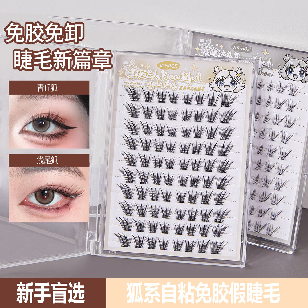 Jonbos fox self-adhesive glue-free fake eyelashesnatureartificial mom-like slanted flying eye tail lengthening single cluster eyelashes