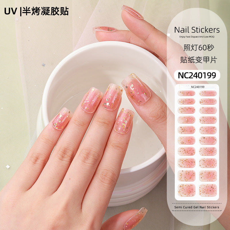 Zhengxiang custom gel nail art stickers french onion powder uv light hardening nail stickers semi-cured christmas wholesale