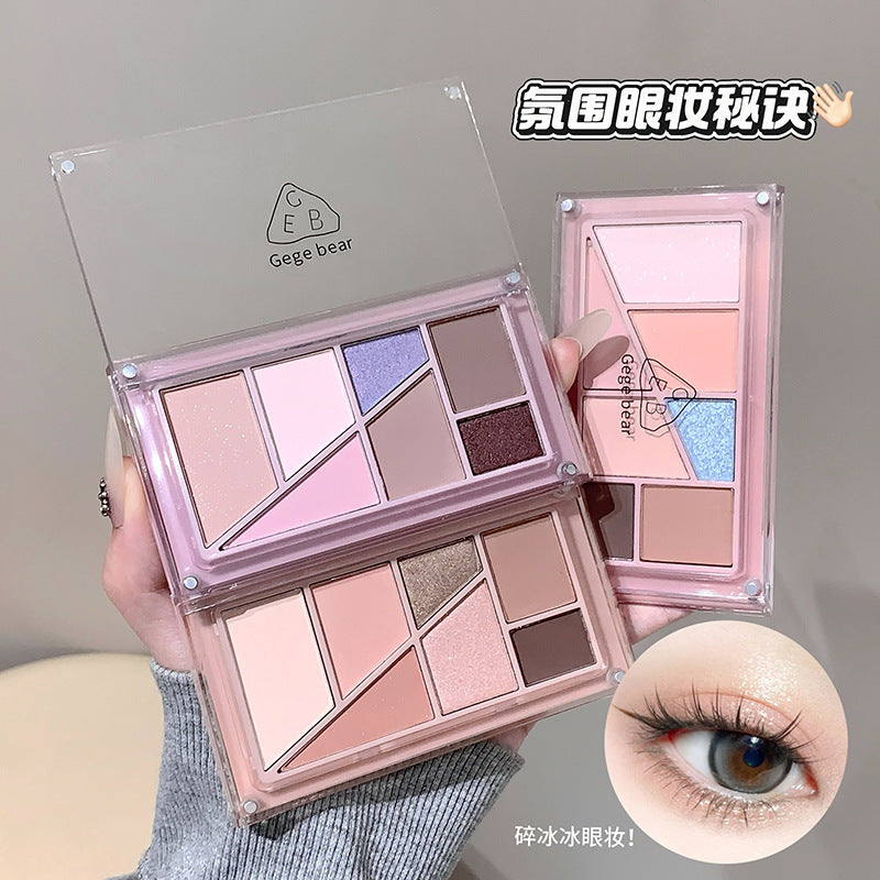 Gege bear layered eyeshadow palette - low saturation, shimmer, matte, blush & contour all-in-one