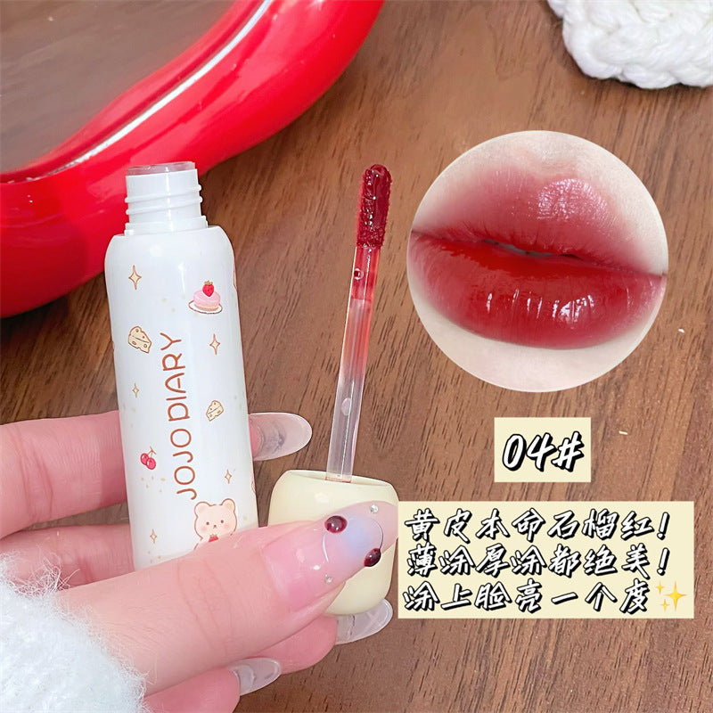 Jojo diary puff bear lip glaze clear watery glossy lips low saturation white student party lip gloss