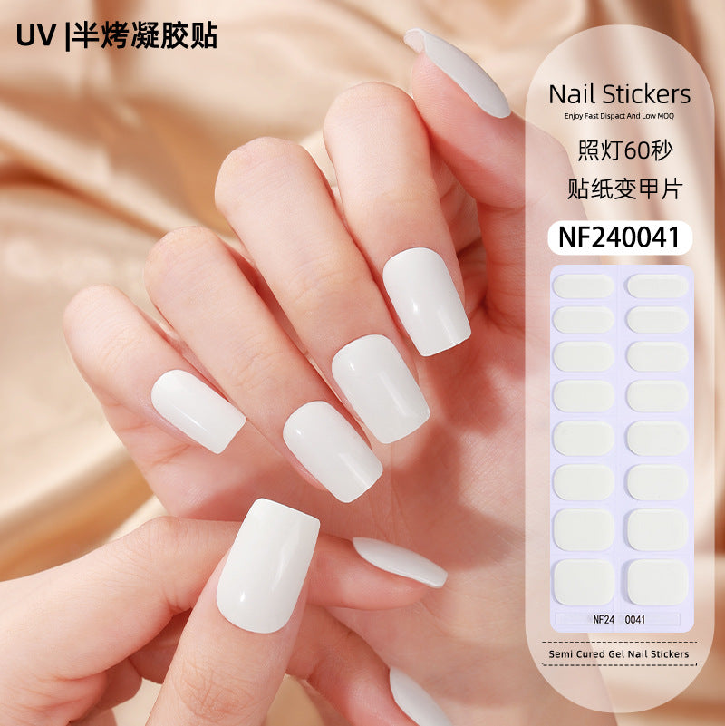 Zhengxiang custom gel nail stickers - solid color glitter, korean style uv light semi-cured nail stickers, waterproof, cross-border wholesale