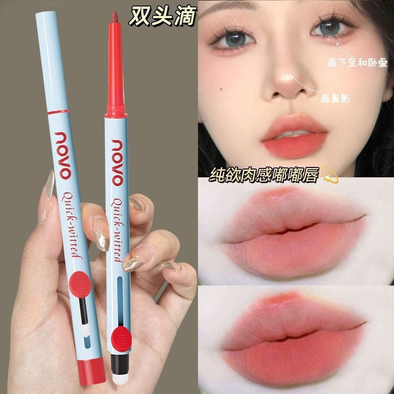 Novo smart 3d dual-ended lip liner with brush - 2-in-1 lip contouring, long-lasting, high-pigment matte lipstick pen