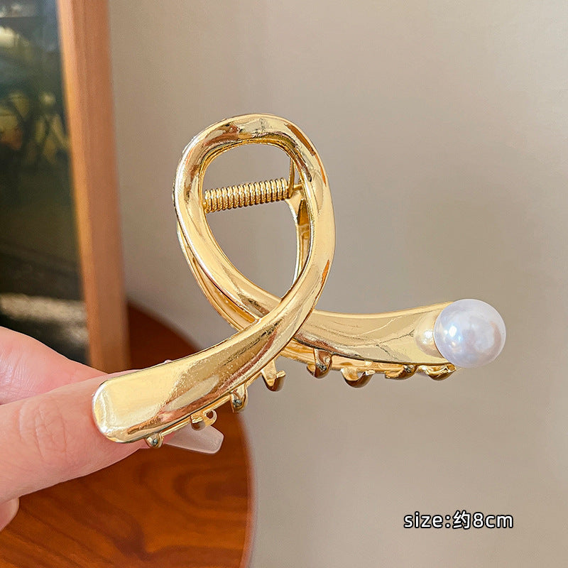 Metal cross pearl clip for women 2024 new arrivalclassy hair clip back of head medium shark clip hair headwear