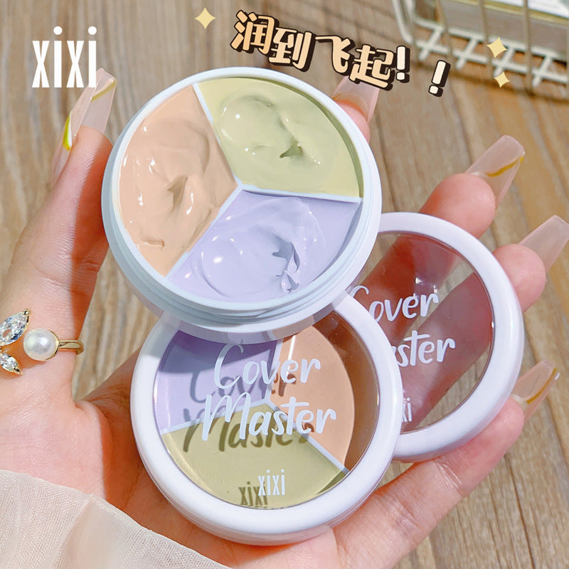 Makeup xixi skin cleansing and long-lasting makeup three-color concealer to cover freckles, spots, acne marks, dark circles, tear trough concealer palette