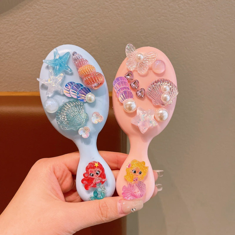Kids' snow & ice cartoon air cushion comb - cute, portable, anti-static, gentle hair massage for girls, perfect for school