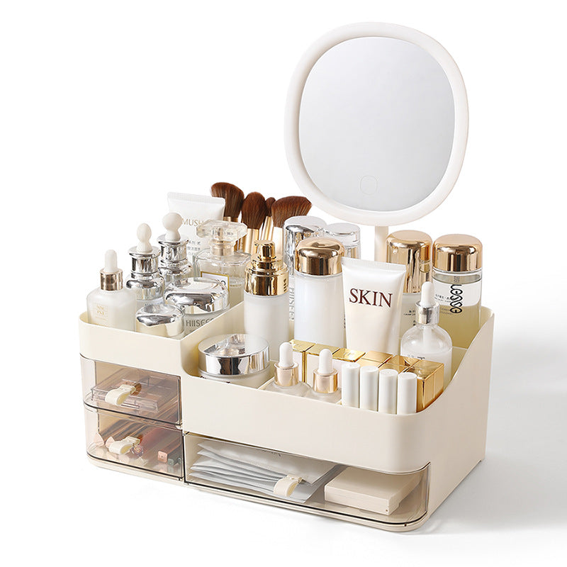 Desktop makeup vanity with led light, makeup mirror, dressing table, cosmetic organizer, princess mirror, beauty mirror