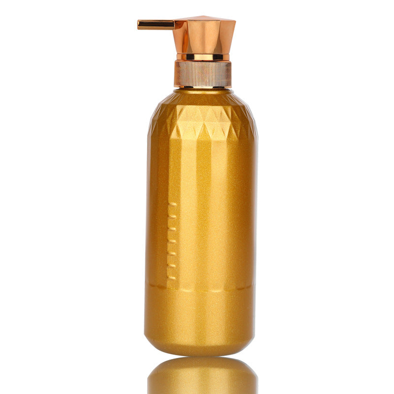 Ready-to-ship pet blow-molded dispensing bottles. gold-colored bottles for shower gel, shampoo, conditioner, lotion, and other liquids. empty plastic pump bottles