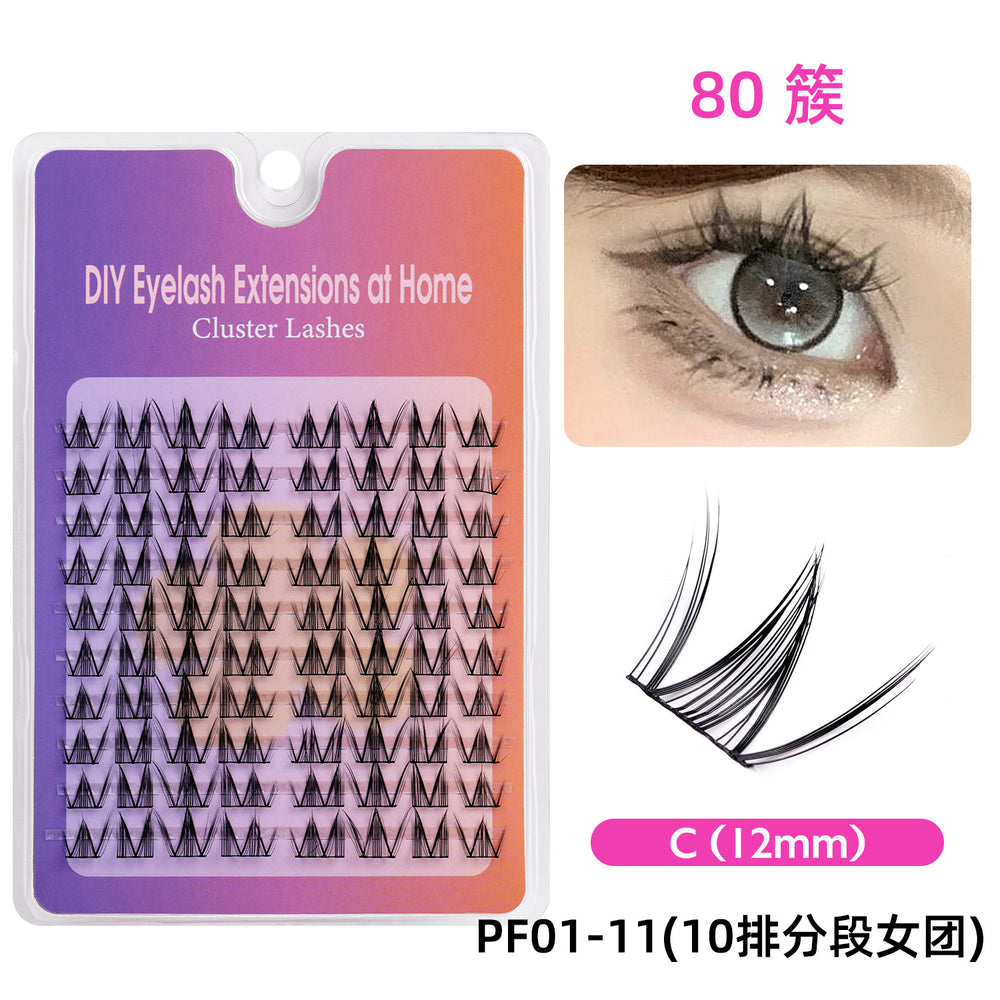 Qingdao natural false eyelashes, 10 rows segmented black band sunflower style, k-pop girl group stage makeup, glue-on false eyelashes