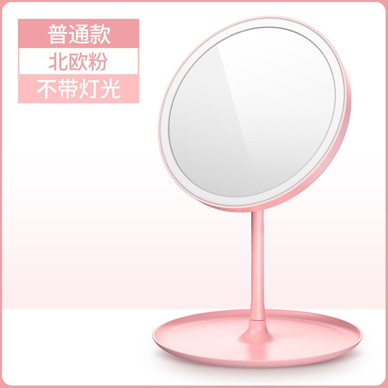 Led lighted makeup mirror, tri-color dimming, usb rechargeable, rotatable storage, girly plastic home glass mirror