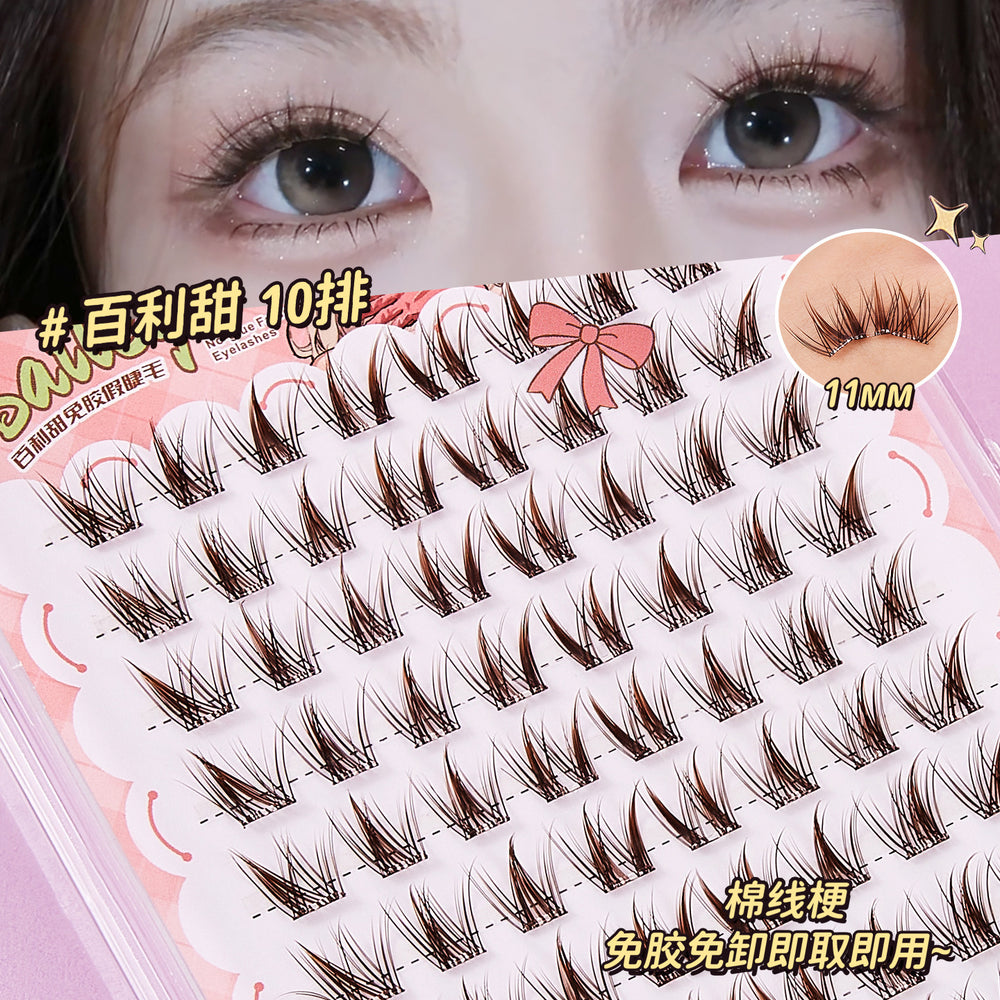 Jonbos self-adhesive glue-free false eyelashes - brown baileys, "runaway princess" natural style, born-with-it single cluster lashes