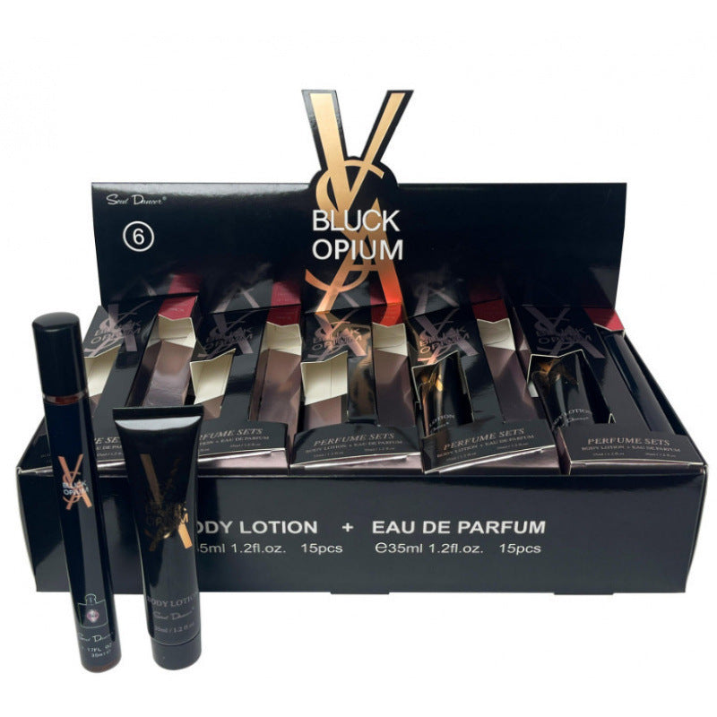 luxury perfume sample 35ml body lotion two-piece set, popular arabian women's perfume gift set