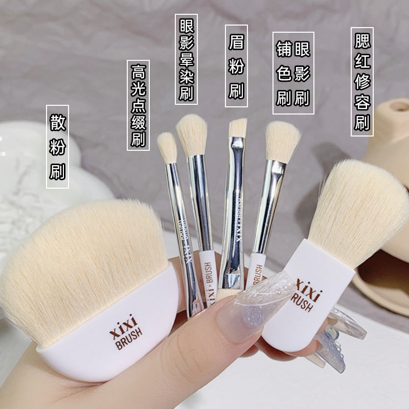 Xixi mini portable brush set 6 pack beginner soft animal hair eyeshadow brush blush brush makeup brush suit