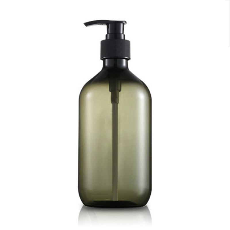 Pet amber refillable bottles - round pump bottles for shampoo, hand soap, lotion, and shower gel