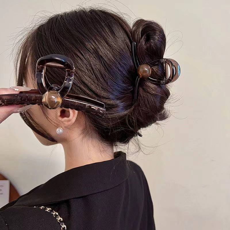 Classy brown pearl hairpin for women with thick hair on the back of the head easiest for match hair clip eleganceelegant hair accessories headwear