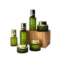 Customizable 120ml skincare set bottles - striped glass pump bottles for lotion and serum - direct from the manufacturer