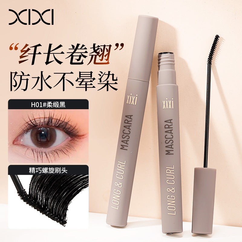 Xixi slim & curl mascara - fine brush, waterproof, smudge-proof, long-lasting hold, defined lashes