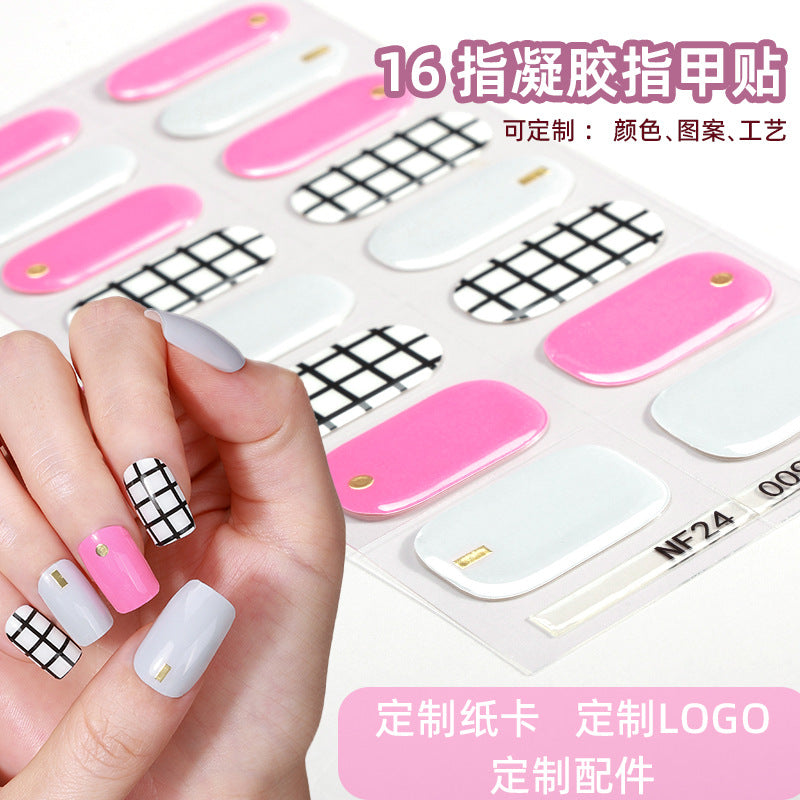 Zhengxiang factory customized gel nail art stickers ins cross-border uv second generation semi-baked semi-cured nail stickers amazon