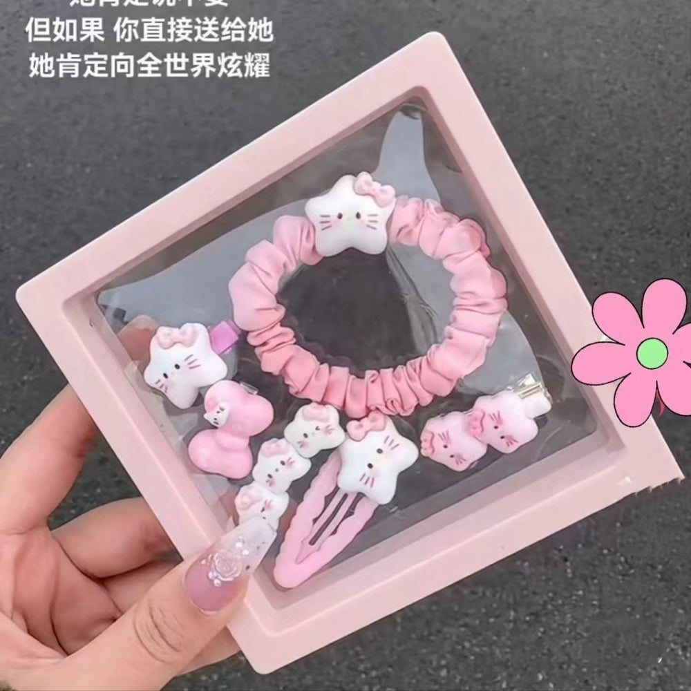 Cute custard bear series hair clip set - sweet & girly bang clips & high-elastic hair ties wholesale