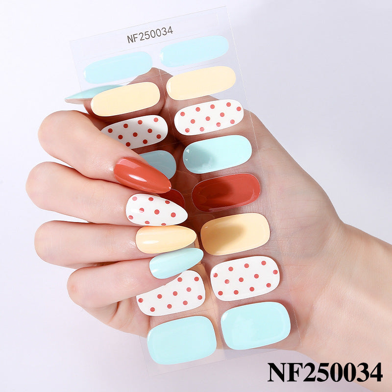 Zhengxiang semi-cured gel nail stickers waterprooffashion cross-border french uv manicure stickers flash onion powder ice transparent nail